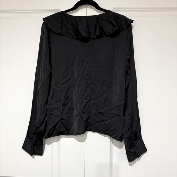 J.Crew The Goldie Top Ruffle Neckline in Black Satin NWT SZ L - Picture 7 of 10